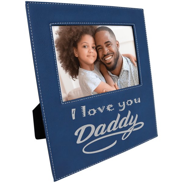 5" x 7" Blue/Silver Leatherette Photo Frame with 4 1/2" x 9 Personalization Area - Blue