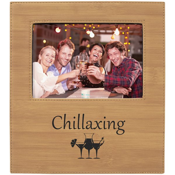 5" x 7" Bamboo  Leatherette Photo Frame with 4 1/2" x 9 Personalization Area - Bamboo