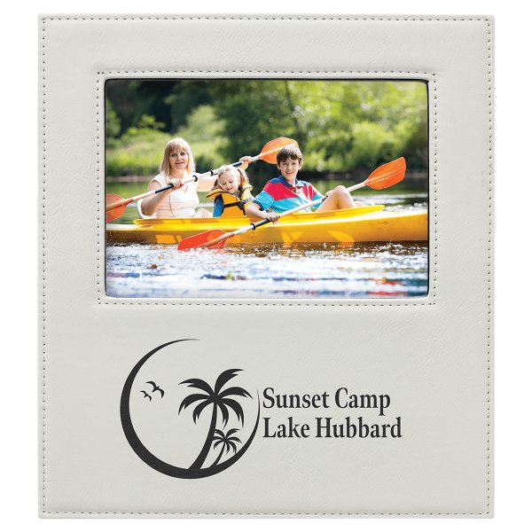 5" x 7" White Leatherette Photo Frame with 4 1/4" x 8 7/8" Personalization Area - White