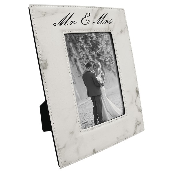 4" x 6" White Marble Engraved Faux Leather Photo Frame - White Marble