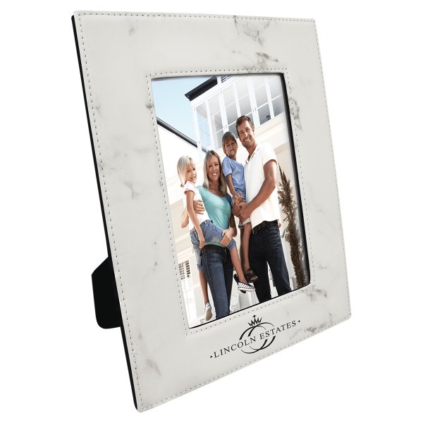 5" x 7" White Marble Engraved Faux Leather Photo Frame - White Marble