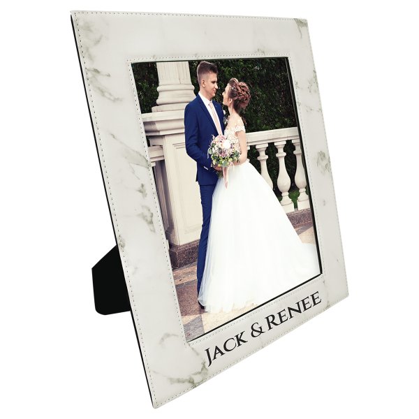 8" x 10" White Marble Engraved Faux Leather Photo Frame - White Marble