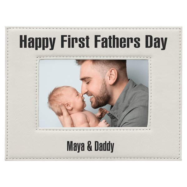4" x 6" White Engraved Faux Leather Photo Frame - White