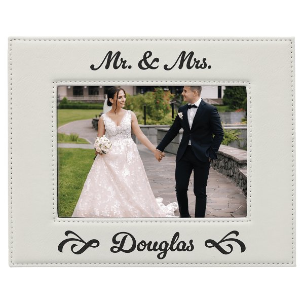 5" x 7" White Engraved Faux Leather Photo Frame - White