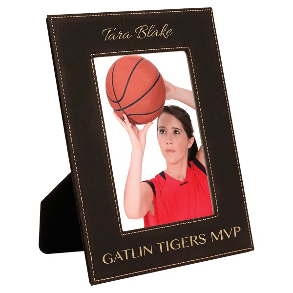 5" x 7" Black/Gold Engraved Faux Leather Photo Frame - Black