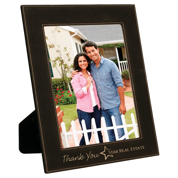 8" x 10" Black/Gold Engraved Faux Leather Photo Frame - Black