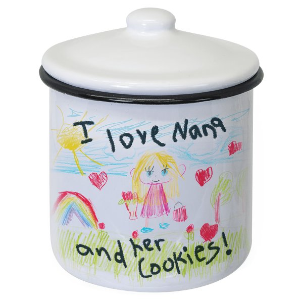 4.15" x 3.1" White/Black Enamel Canister with Lid - Default