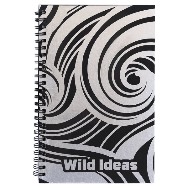 5 1/2" x 8 1/2" Black Lazerburst Spiral Notebook-Lasers to Silver - Black