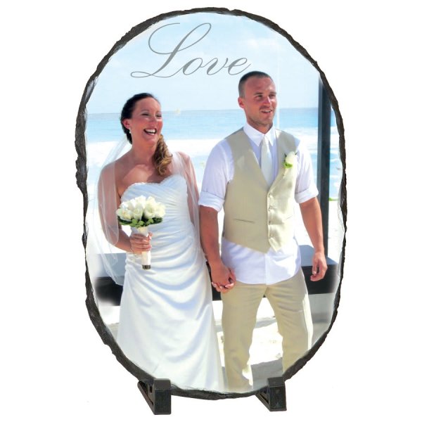 7 1/2" x 11" Oval Gloss SubliStone - White/Charcoal Gray