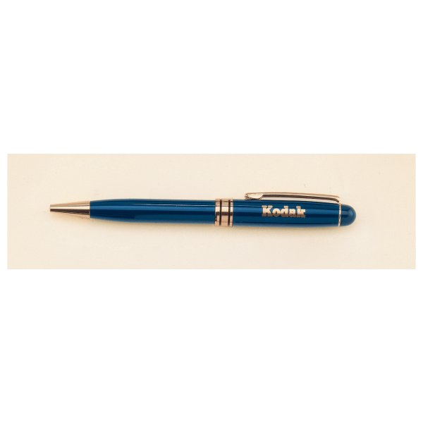 5 1/4" Blue Brass Pen with Clear Plastic Pen Case - Blue/Brass
