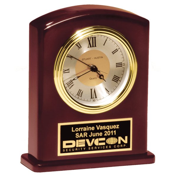5 1/4" x 6 3/4" High Gloss Rosewood Finish Clock, Diamond Spun Dial, 3 HandMovement with Black Plate - Rosewood/Gold/Black