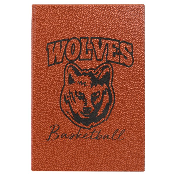 5 1/4" x 8 1/4" Basketball Engraved Faux Leather Journal with Lined Notepad - Orange