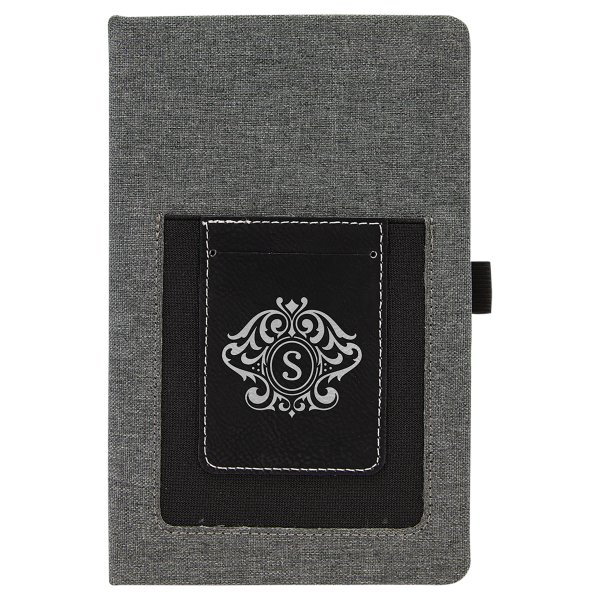 5 1/4" x 8 1/4" Gray w/Black Engraved Faux Leather Journal with Cell/Card Slot - Gray/Black