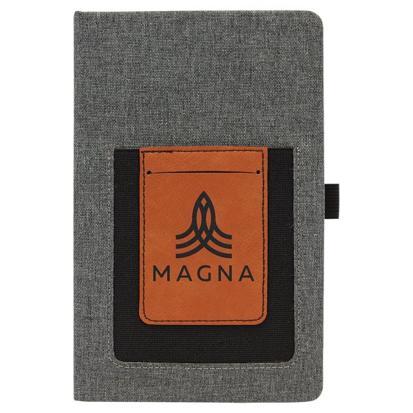 5 1/4" x 8 1/4" Gray w/Rawhide Engraved Faux Leather Journal with Cell/Card Slot - Gray/Rawhide