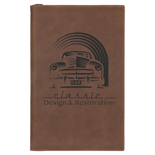 5 1/4" x 8 1/4" Dark Brown Engraved Faux Leather Sketch Book with Unlined Notepad - Dark Brown