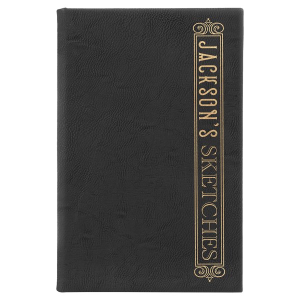 5 1/4" x 8 1/4" Black/Gold Engraved Faux Leather Sketch Book with Unlined Notepad - Black