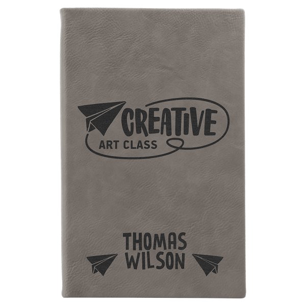 5 1/4" x 8 1/4" Gray Engraved Faux Leather Sketch Book with Unlined Notepad - Gray