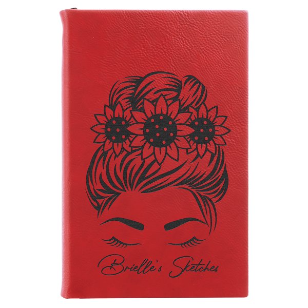5 1/4" x 8 1/4" Red Engraved Faux Leather Sketch Book with Unlined Notepad - Red