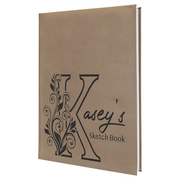 7" x 9 3/4" Light Brown Engraved Faux Leather Sketch Book with Unlined Notepad - Light Brown