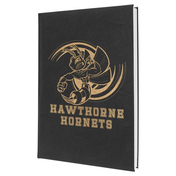 7" x 9 3/4" Black/Gold Engraved Faux Leather Sketch Book with Unlined Notepad - Black