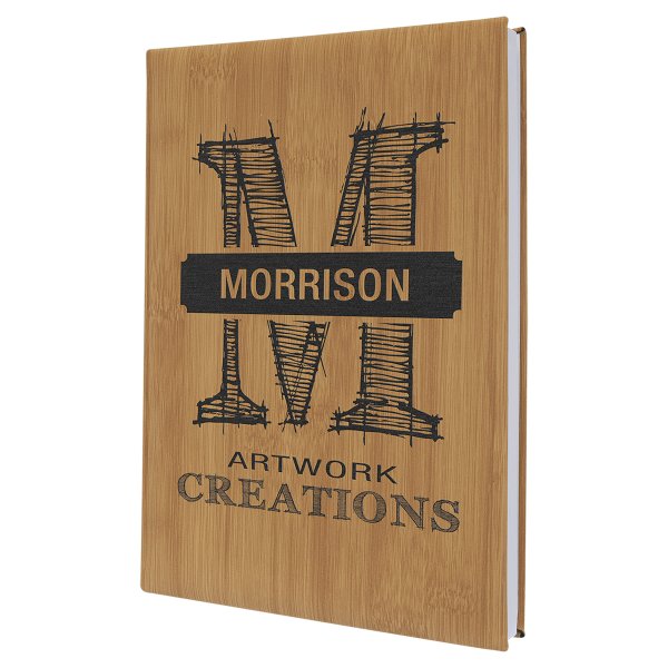 7" x 9 3/4" Bamboo Engraved Faux Leather Sketch Book with Unlined Notepad - Bamboo