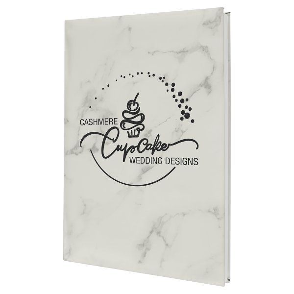 7" x 9 3/4" White Marble Engraved Faux Leather Sketch Book with Unlined Notepad - White Marble