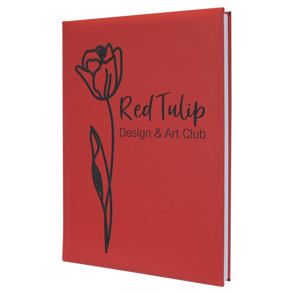 7" x 9 3/4" Red Engraved Faux Leather Sketch Book with Unlined Notepad - Red