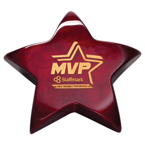 5 3/8" x 5 3/8" Rosewood Piano Finish Star Paperweight with Felt Bottom - Rosewood