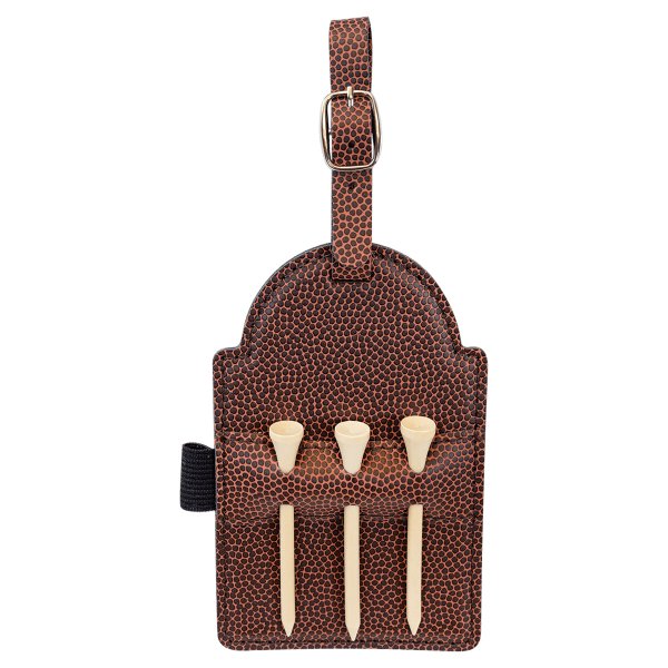5" x 3 1/4" Football Engraved Faux Leather Golf Bag Tag with 3 Wooden Tees - Brown