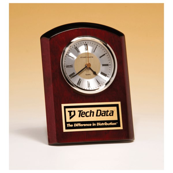 5" x 7" Rosewood Piano Finish Clock, Diamond Spun Dial,Three Hand Movement with Black Plate - Rosewood/Black/Gold