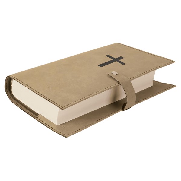 6 1/2" x 8 3/4" Light Brown Leatherette Book/Bible Cover with Snap Closure - Light Brown