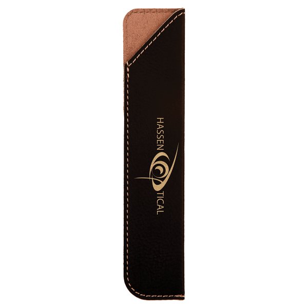 6 1/4" Black/Gold Engraved Faux Leather Pen Sleeve - Black