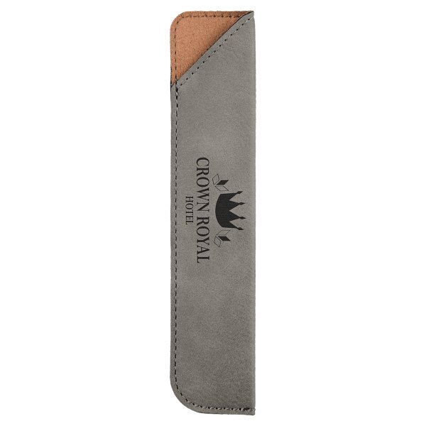 6 1/4" Gray Engraved Faux Leather Pen Sleeve - Gray