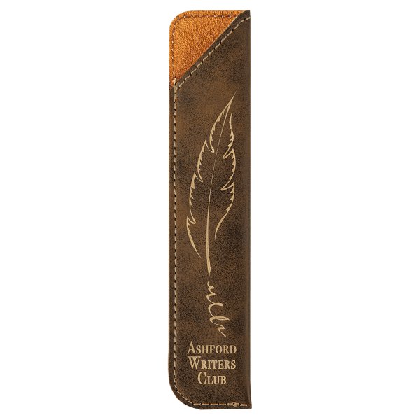 6 1/4" Rustic/Gold Engraved Faux Leather Pen Sleeve - Rustic