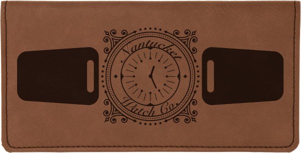 6 3/4" x 3 1/2" Dark Brown Engraved Faux Leather Checkbook Cover - Dark Brown
