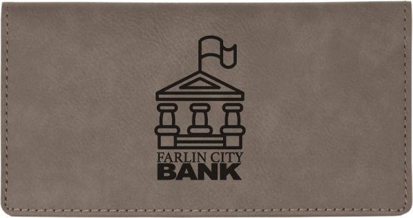 6 3/4" x 3 1/2" Gray Engraved Faux Leather Checkbook Cover - Gray