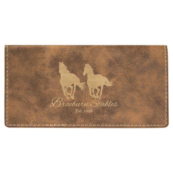 6 3/4" x 3 1/2" Rustic/Gold Engraved Faux Leather Checkbook Cover - Rustic