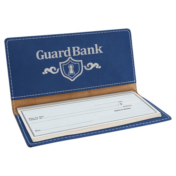 6 3/4" x 3 1/2" Blue/Silver Engraved Faux Leather Checkbook Cover - Blue