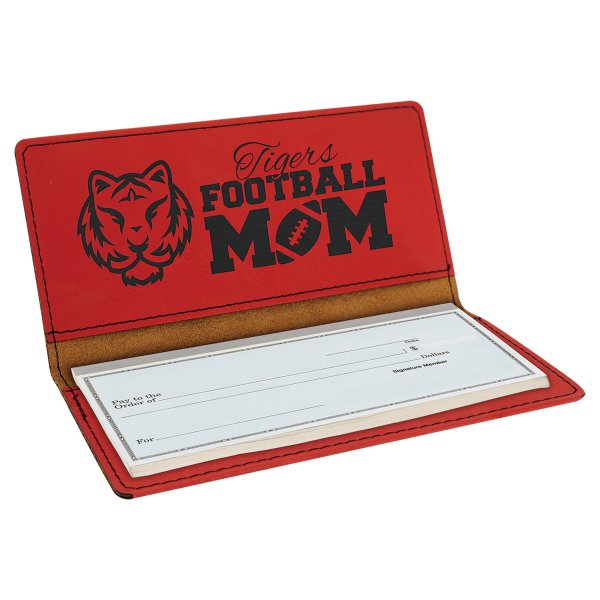 6 3/4" x 3 1/2" Red Engraved Faux Leather Checkbook Cover - Red