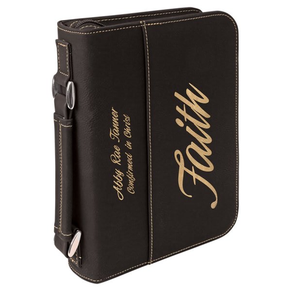 6 3/4" x 9 1/4" Black/Gold Leatherette Book/Bible Cover with Handle & Zipper - Black/Gold