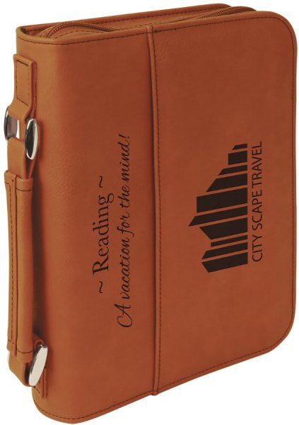 6 3/4" x 9 1/4" Rawhide Leatherette Book/Bible Cover with Handle & Zipper - Rawhide/Black