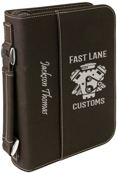 6 3/4" x 9 1/4" Black/Silver Leatherette Book/Bible Cover with Handle & Zipper - Black/Silver