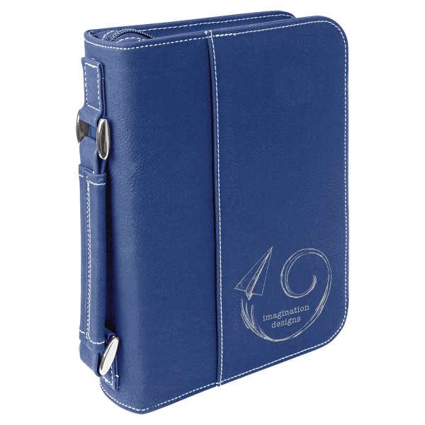 6 3/4" x 9 1/4" Blue/Silver Leatherette Book/Bible Cover with Handle & Zipper - Blue/Silver