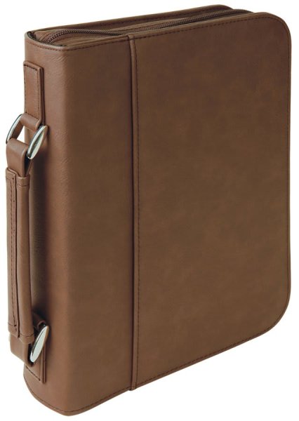 7 1/2" x 10 3/4" Dark Brown Leatherette Book/Bible Cover with Handle & Zipper - Dark Brown/Black
