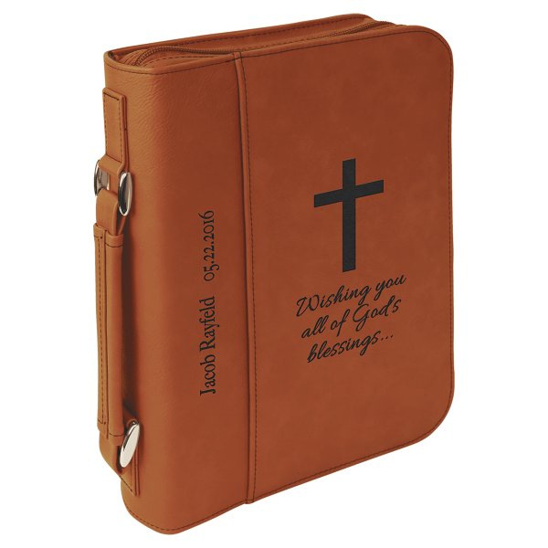 7 1/2" x 10 3/4" Rawhide Leatherette Book/Bible Cover with Handle & Zipper - Rawhide/Black
