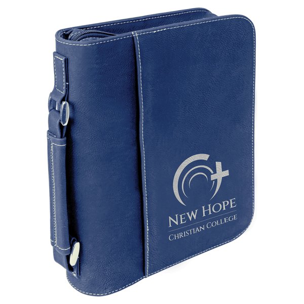 7 1/2" x 10 3/4" Blue/Silver Leatherette Book/Bible Cover with Handle & Zipper - Blue/Silver
