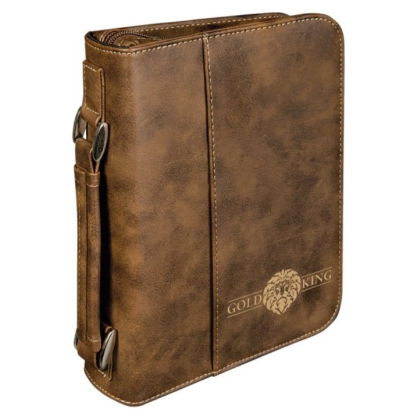 6 3/4" x 9 1/4" Rustic/Gold Leatherette Book/Bible Cover with Handle & Zipper - Rustic/Gold