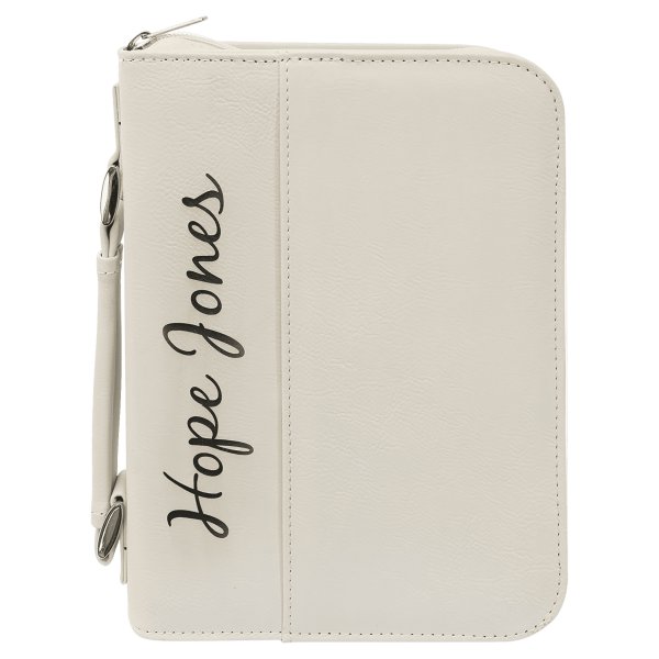 6 3/4" x 9 1/4" White Leatherette Book/Bible Cover with Handle & Zipper - White