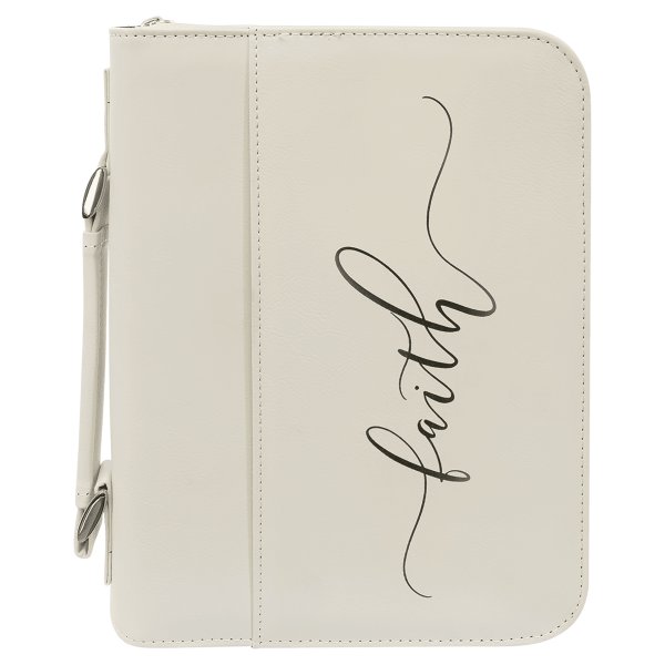 7 1/2" x 10 3/4" White Leatherette Book/Bible Cover with Handle & Zipper - White
