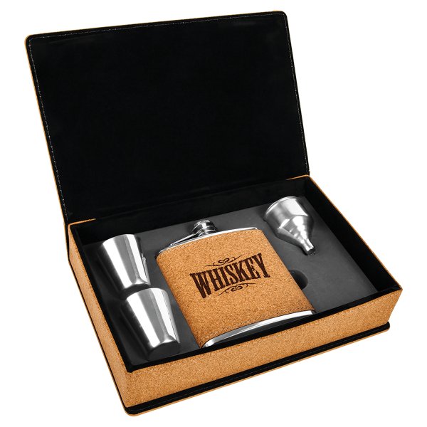 6 oz. Cork Flask Gift Set - Light Brown/Black
